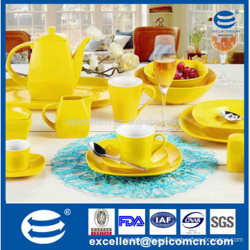 square shape large customized color glaze wholesale ceramic tea pots, yellow color glazed dinner set for daily use